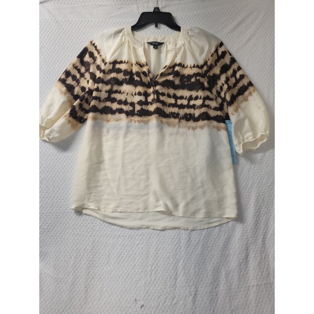 Simply Vera Vera Wang Blouse Womens Small Ivory Animal Print Henley Bell Sleeve